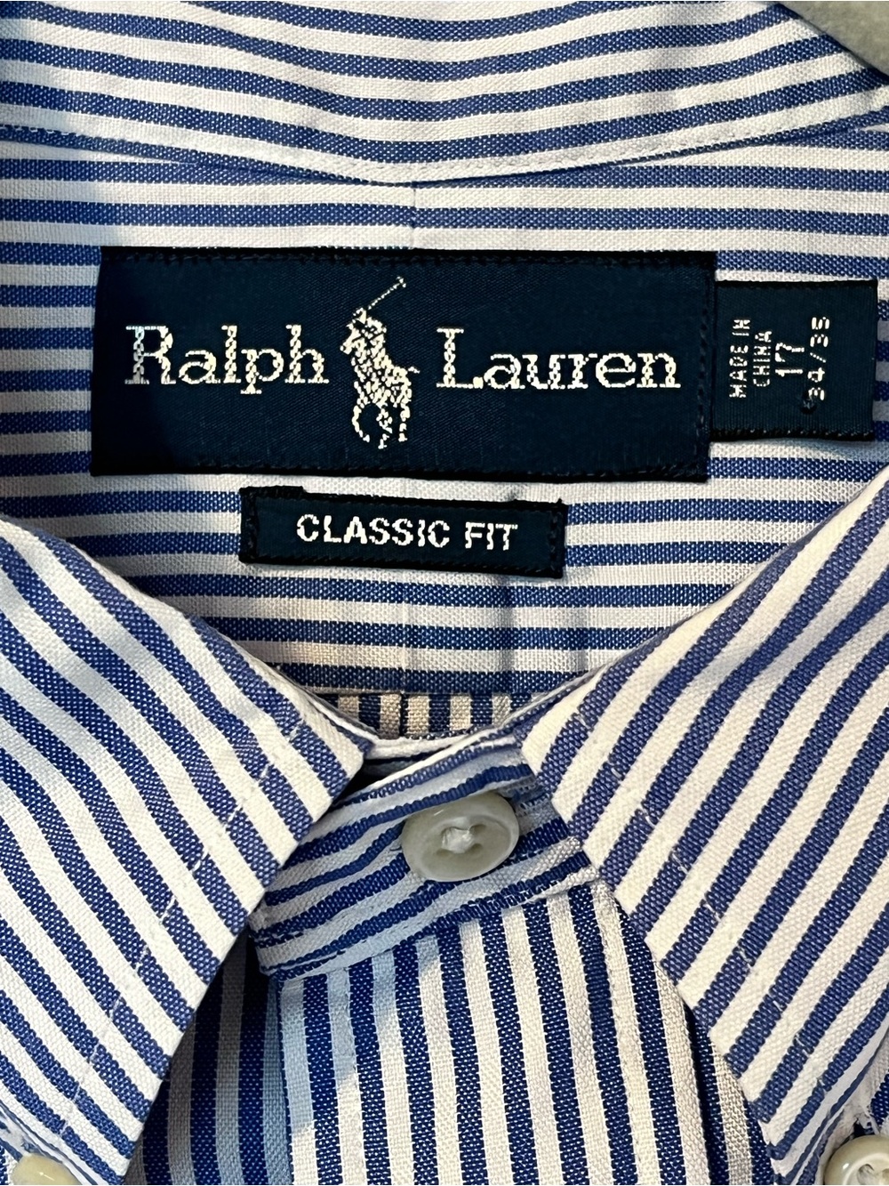 Polo Ralph Lauren Men's Striped Dress Shirt Blue/White, Size L (17-34/35) Crisp